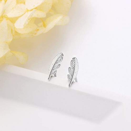 Sterling 925 Feather Stud Earring For Women Girls Tiny/Small Leaf Stud Earring Hypoallergenic Cartilage Earrings Piercing